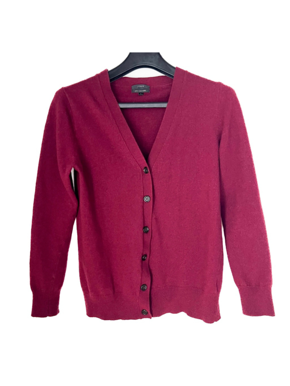 J Crew Maroon Cardigan Sweater Cashmere Wool Button V Neck Women’s Sz L Capsule